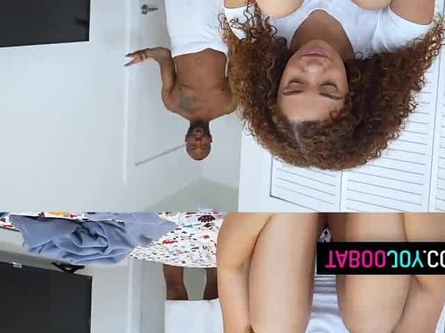 Sexy black stepdaughter stretching her stepdad's large rod in her taut bang aperture