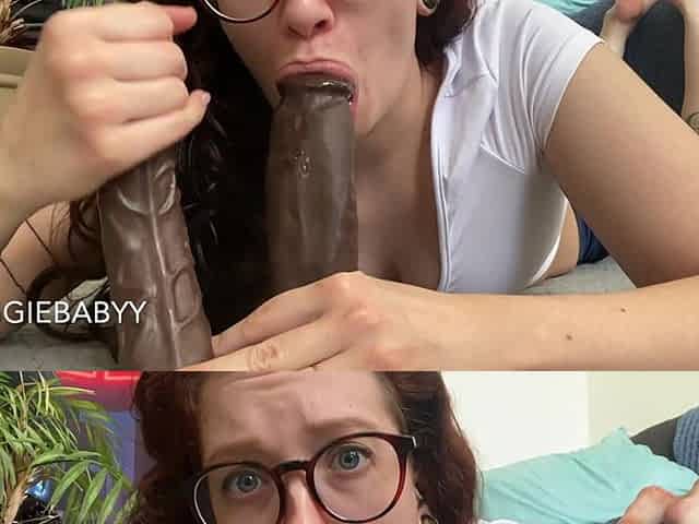 Drooly Young Slut Gags on Two Big Cocks