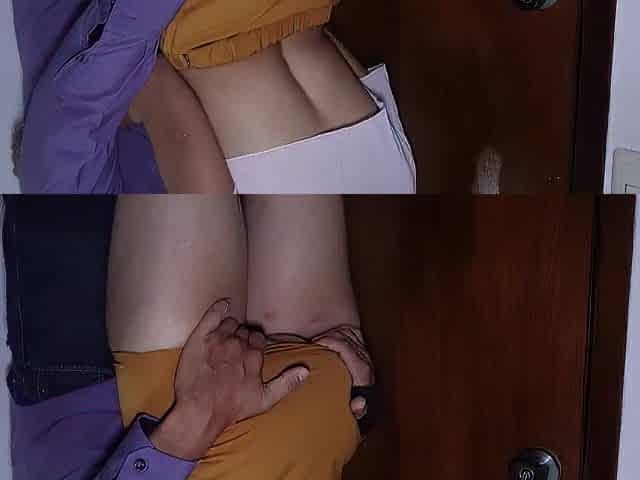 Secretary catches her boss out of pants in the utility room