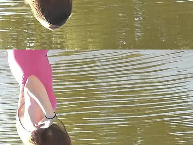 Beautiful Cute Girl Assol Sunbathes on River Bank on Wild Beach in a Dress Without Panties and Naked in Public Outdoors Outside