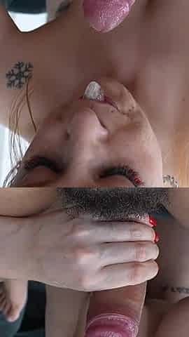 Hot Redhead, Jerking off with Her Feet and Sucking My Cock