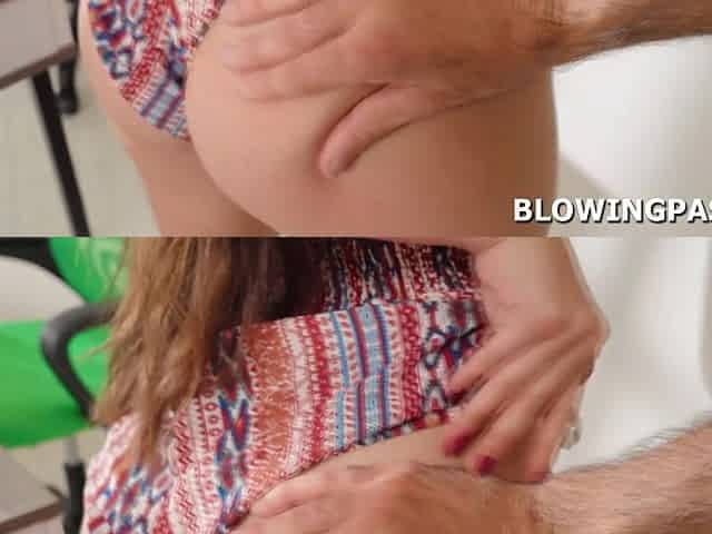 Petite small tits teen sucking and deepthroating older men
