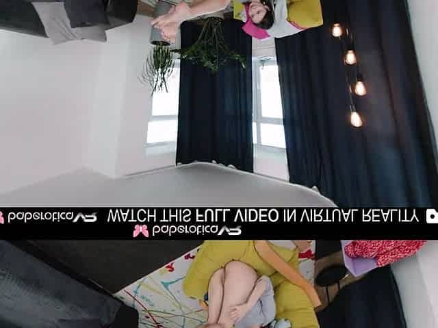 Solo concupiscent gal Nicole2 plays with juicy cunt on an armchair in VR.