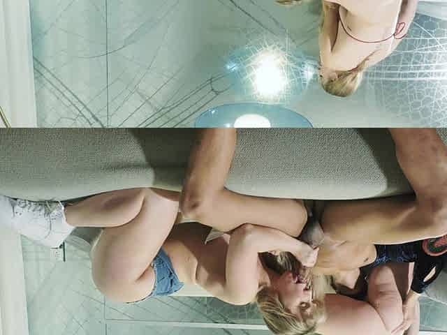 Kinky Threesome with 2 Blonde Busty Cum Swapping Sluts