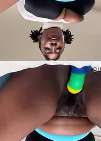 Ebony Big Tits Rides a Dildo with Her Wet Hairy Pussy