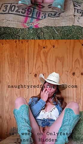 Redhead Fucks Herself Like Crazy All Over the Farm