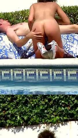 Cute babe gets fucked near swimming pool