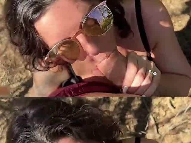 Breasty Cutie craves to Sloppy Suck him off (Cover her Front in Spit) by the Lake -nearly Caught three Times
