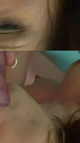 Lovely brunette gets cum in mouth after fucking passionately