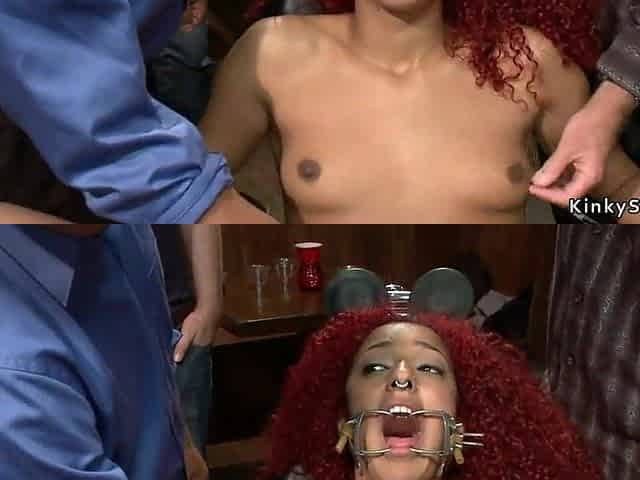 Black redhead gets banged in public