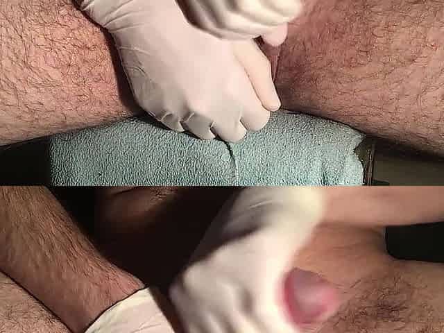 Masturbating my Cock with latex gloves
