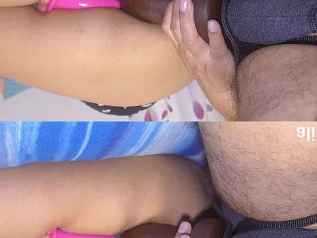 Pussy Spanking, Lustful Wife with Huge Black Dildo, Real Orgasm