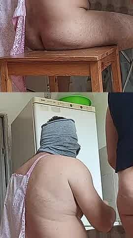 Amateur Couple Having Fun in the Kitchen. Sexy Wife Workout at Home Naked.