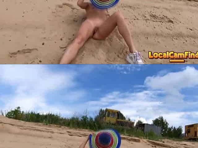 Nude Blonde Babe at a Deserted Beach and Construction Site