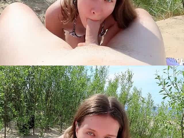 Beach POV Blowjob: Passion with Public Cumshots and Small Tits