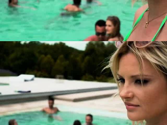 Lesbian threesome around the pool