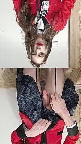 Femboy in cosplay can't control himself and ends up cumming