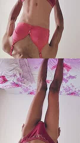 Skinny slender Underware Male Playing Alone in Brassiere & Pants and doing tugjob.