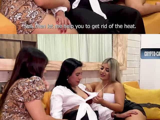 Colombian brown-haired Naty Delgado jiggles her yam-sized rump and brings her girly-girl mates to climax in a nasty 3 way utter