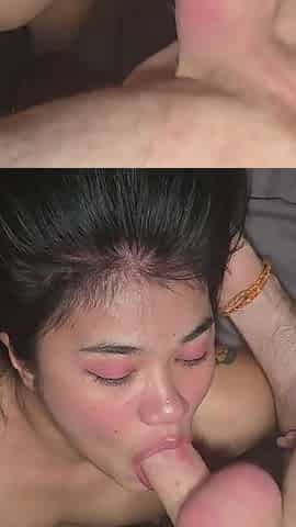 Asian with Big Ass Gets Fucked in Double Penetration and Gets Cum on the Face