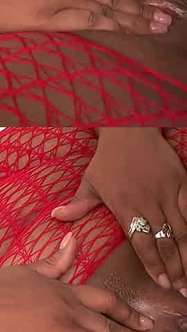 Massive tits black chick in bed rubbing their twats with dildo