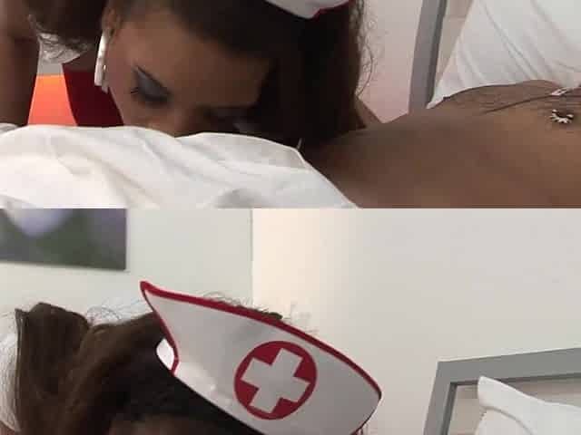 Hot Ebony Nurse Kiesha Kane Sucks And Bangs With White Weenie