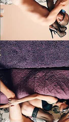 Slender wife beautifully widens her skinny legs in nylons
