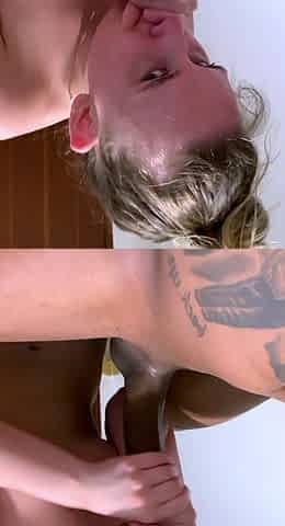 Horny black diva gives wet interracial blowjob on pov