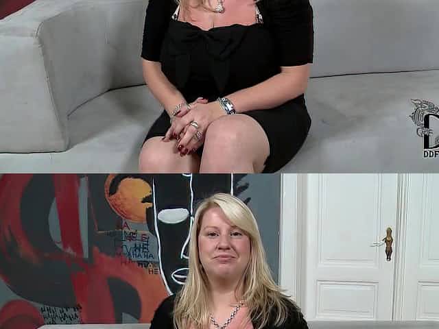 Fat and incredible blonde Janne Hollan is showing her giant boobies indoors