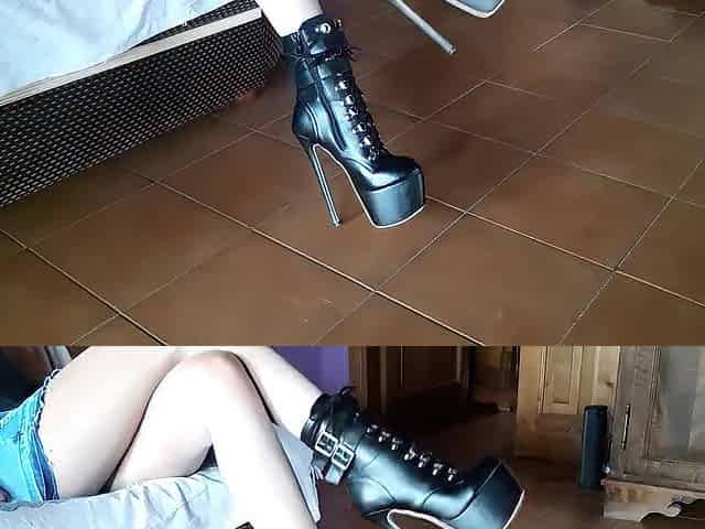Ankle boots and blue very high heels
