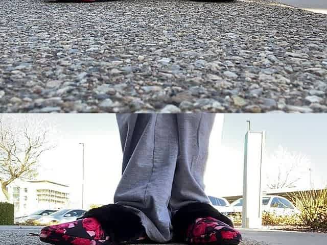 Tanfeets Outside Public Slipper Tease with Natural Nails