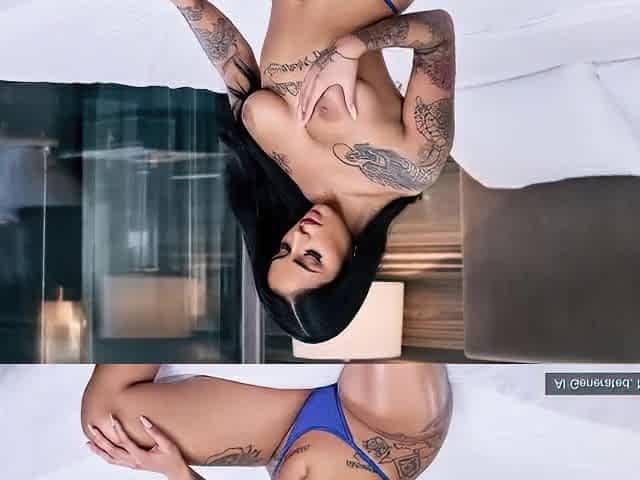 AI Gen Hawt Tattooed Gal Touches Herself alone in her couch - glamorous tattoo beauty