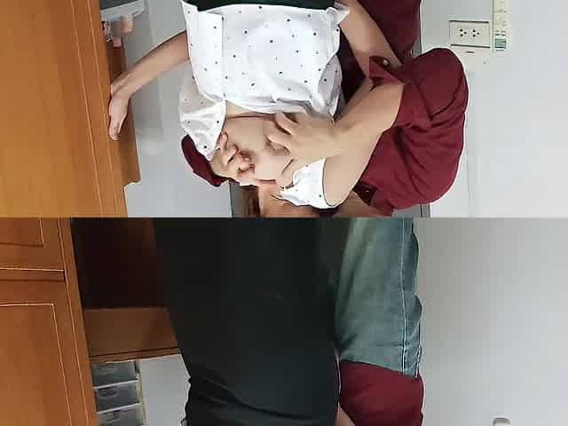 Excited office gal gets drilled by her coworker