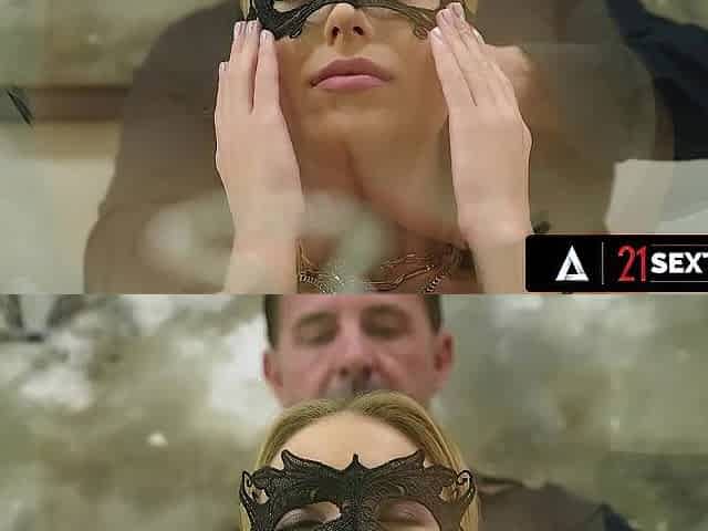 Mystery Mask Blond Angelika Stretched by 2 Hard Schlongs