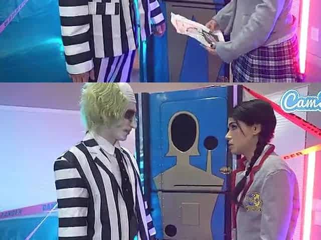 Beetlejuice Has an Epic Cosplay Three-some With Wednesday Addams and Large Bazookas Stepmom