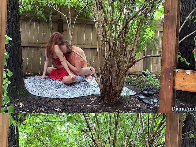 #269 Cowgirl On a Blanket, Doggy Against a Tree