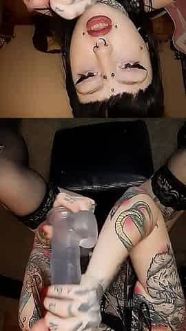 Hotgothgirl Wearing Latex Stockings and Boots. Dildo Riding and Orgasm