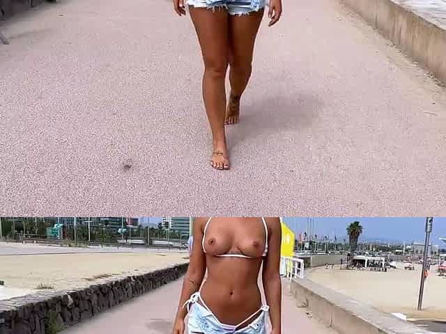 Busty blonde babe outdoor flash for cash