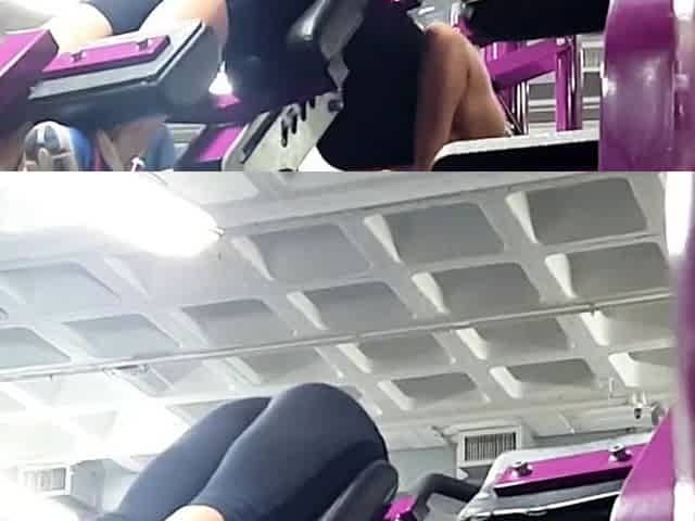 Candid ass & cleavage - gym girl bent over in tights