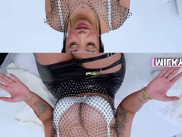 Curvy Latina Nicki Power sucks cock and begs for doggy pose fuck