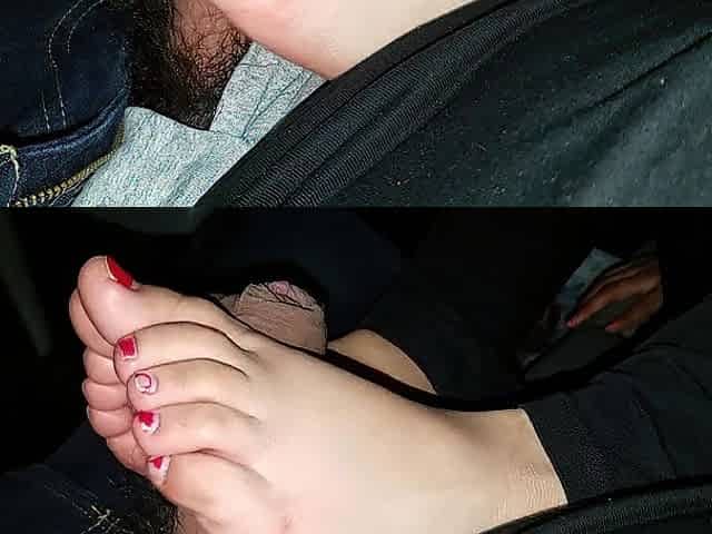 Footjob in a car