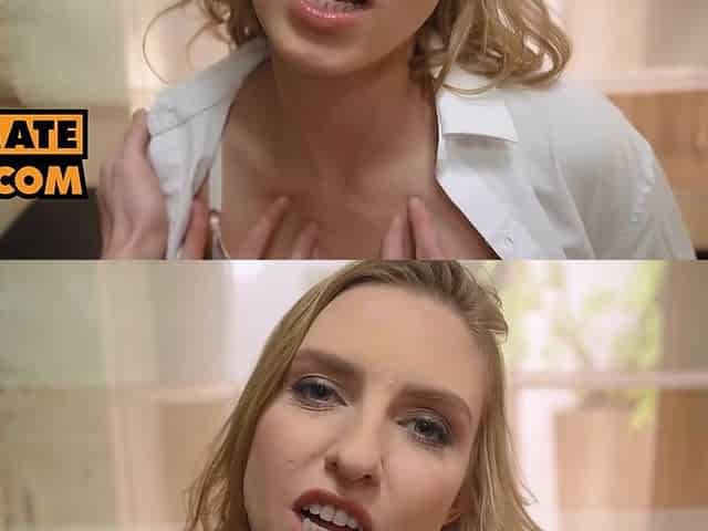 Blonde girl teases me in her sexy lingerie and anal bounces on my cock in cowgirl