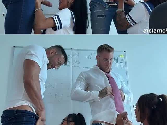 Cj Miles, Victoria Liu Necessary Testing - Handjob, deepthroat cock sharing in homemade foursome hardcore