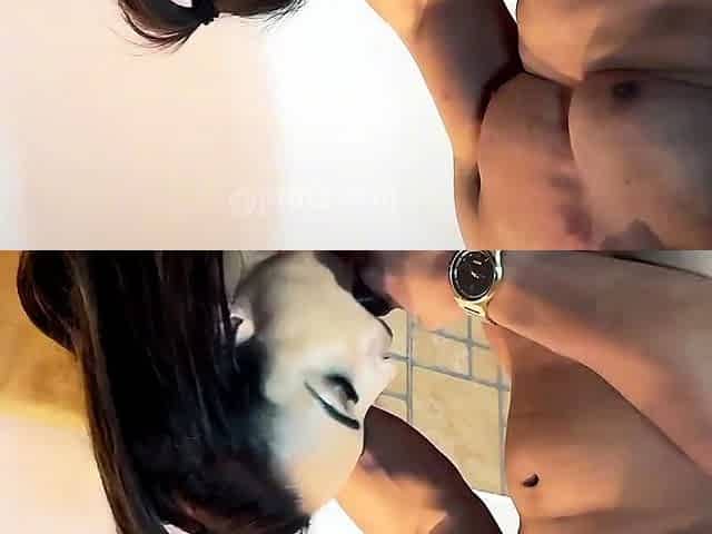 Busty brunette sucks and licks big cock in a close up