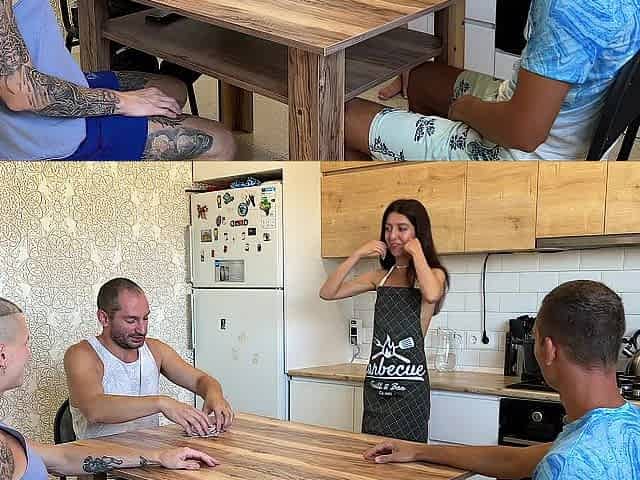Lost his youthful wife at cards. Stretched her constricted cunt right on the kitchen table