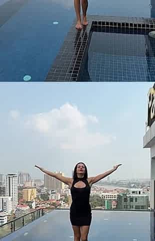Mini Dress, Bare Legs, Roof Top Pool