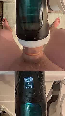 Recent toy vibrating thrusting and rotating auto stroker boy masturbator large cum discharged ending
