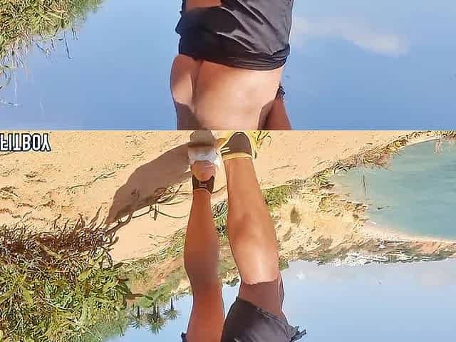 Jizz flow in paradise - Hawt stud bare in a public beach