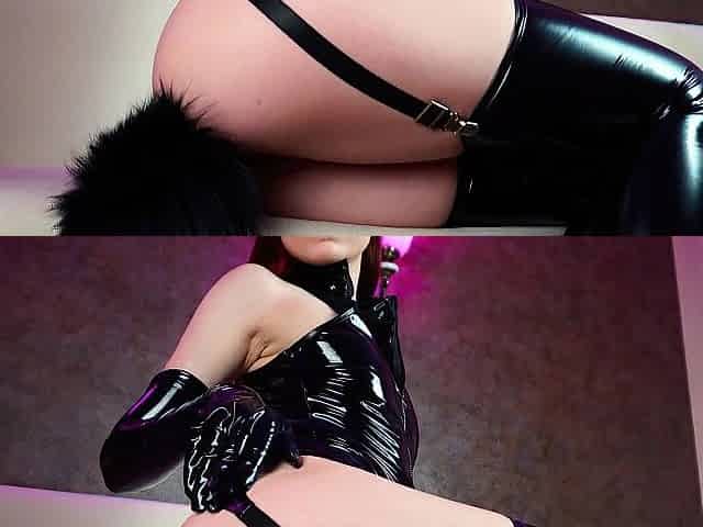 Latex kitty enjoys anal screw machine