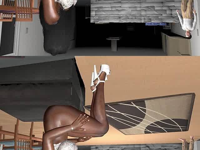 Two Ebony MILF Goddesses Sandwich Fucking with a Little White Cock